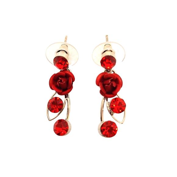 Rhinestone and Roses Necklace/ Earring Set Drop Earrings Silver Tone - Picture 5 of 7